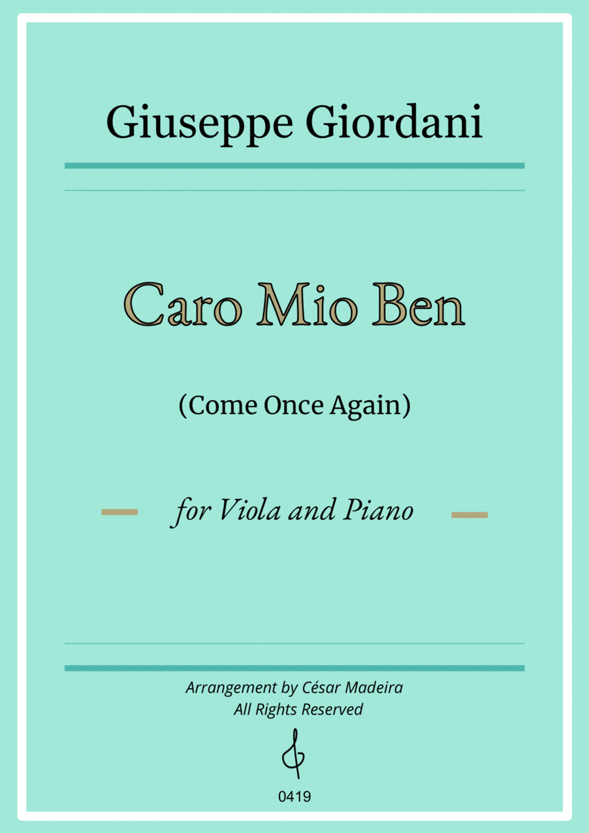 Caro Mio Ben (Come Once Again) - Viola and Piano (Full Score and Parts) image number null