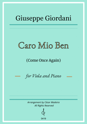 Caro Mio Ben (Come Once Again) - Viola and Piano (Full Score and Parts)