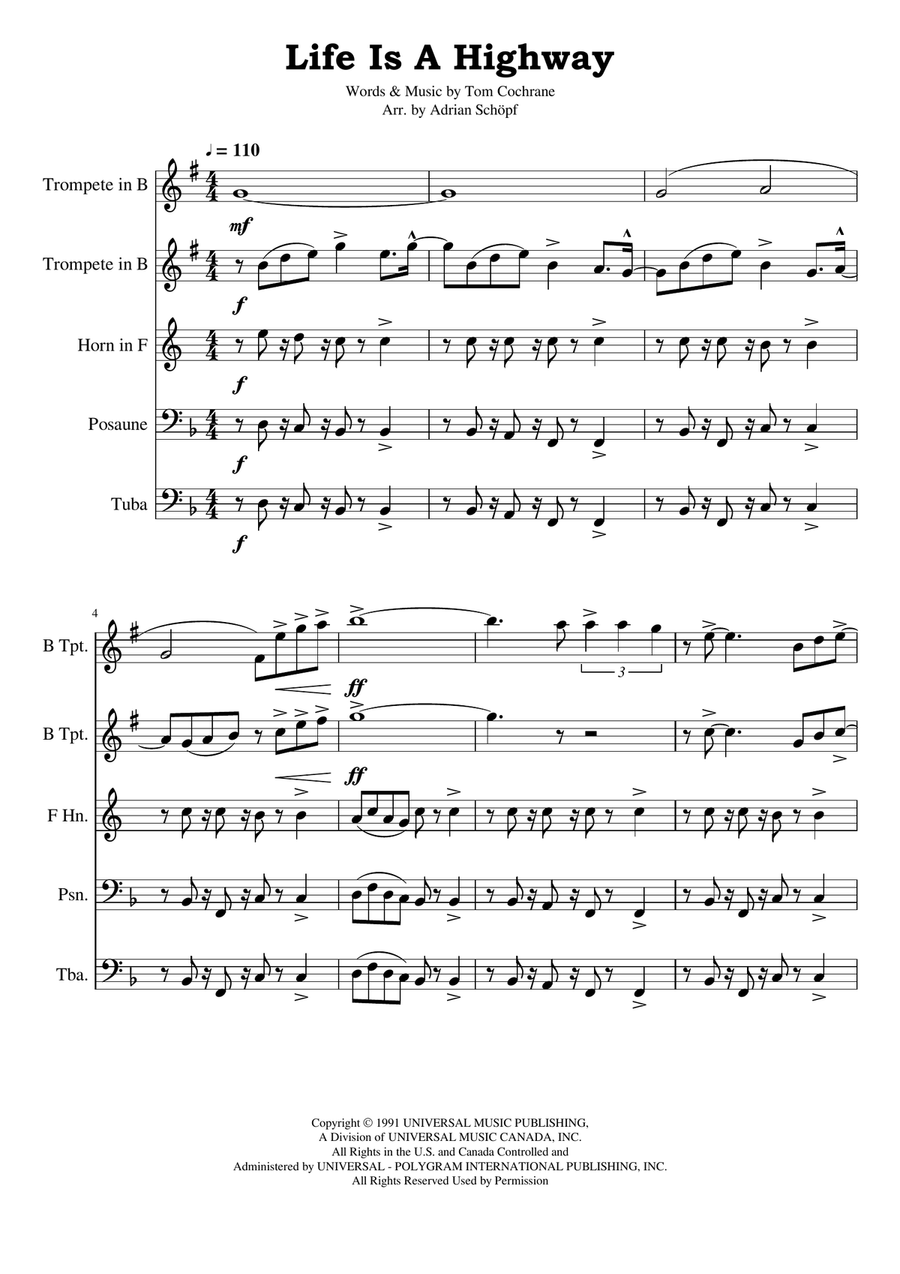 Life Is A Highway Horn scores gallery preview page 1