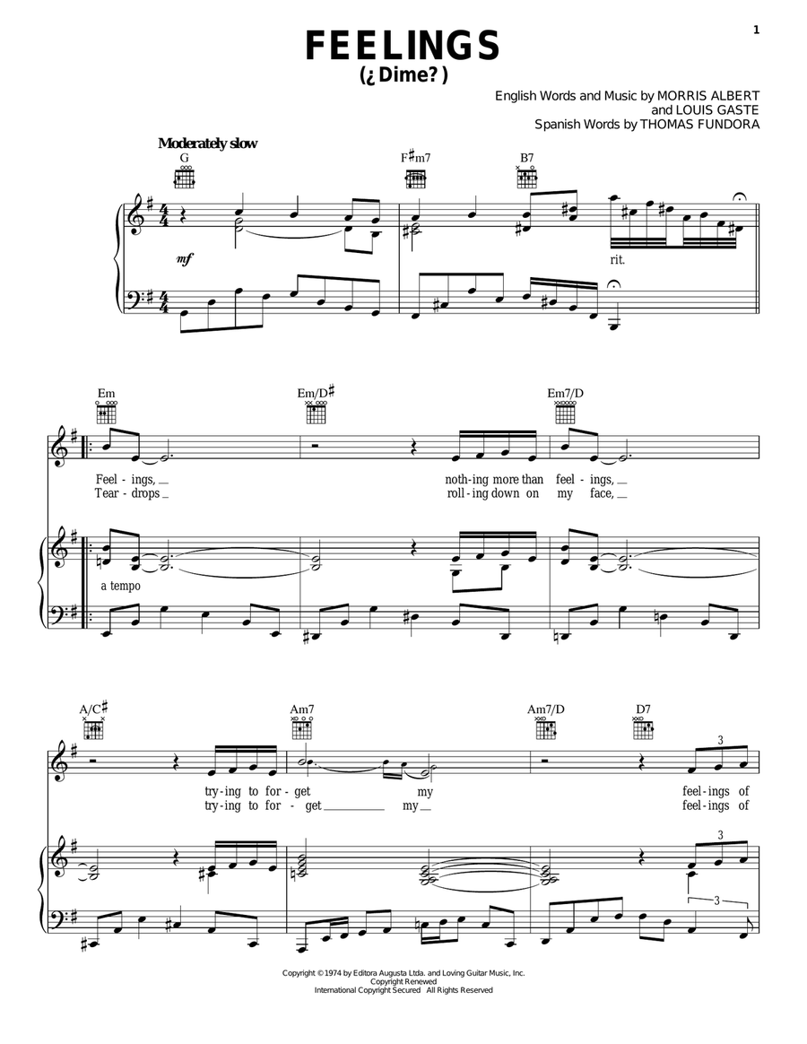 Feelings (Dime) Piano, Vocal, Guitar scores gallery preview page 1