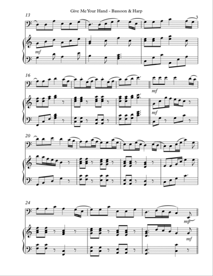Give Me Your Hand, Duet for Bassoon & Harp Bassoon scores gallery preview page 3