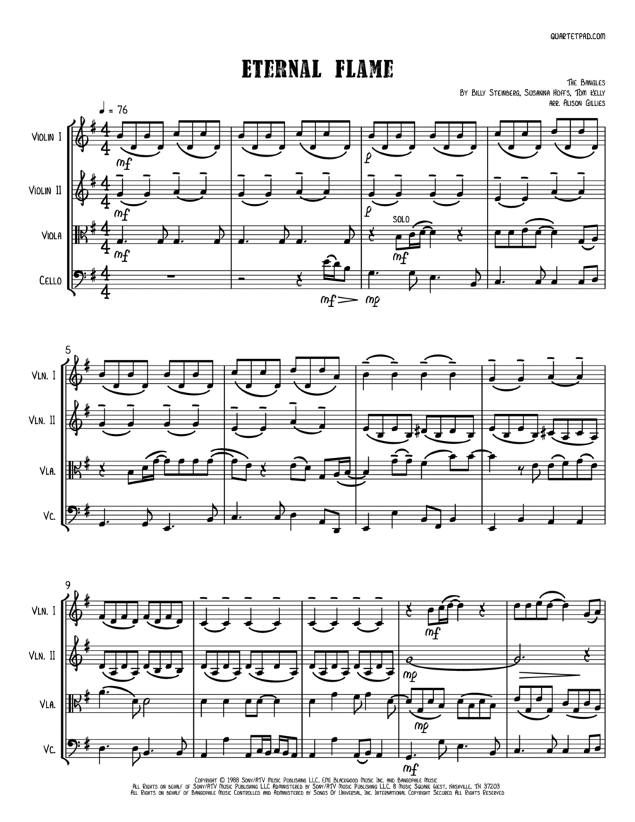 Eternal Flame String Quartet scores gallery preview page 1