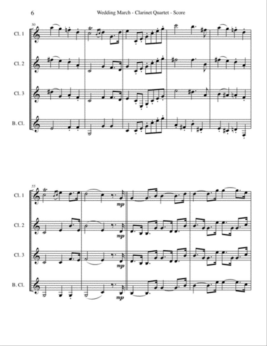 Mendelssohn Wedding March from A Midsummer Night's Dream for Clarinet Quartet Clarinet Quartet scores gallery preview page 6