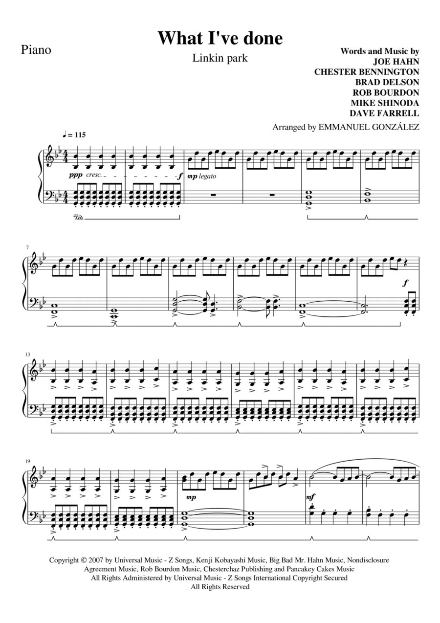 What I've Done Easy Piano scores gallery preview page 1