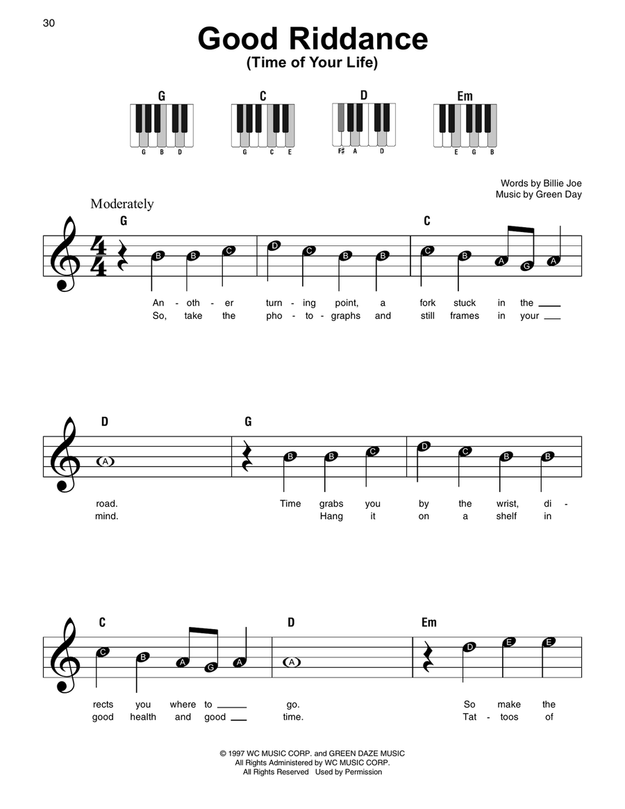 Good Riddance (Time Of Your Life) Easy Piano scores gallery preview page 1
