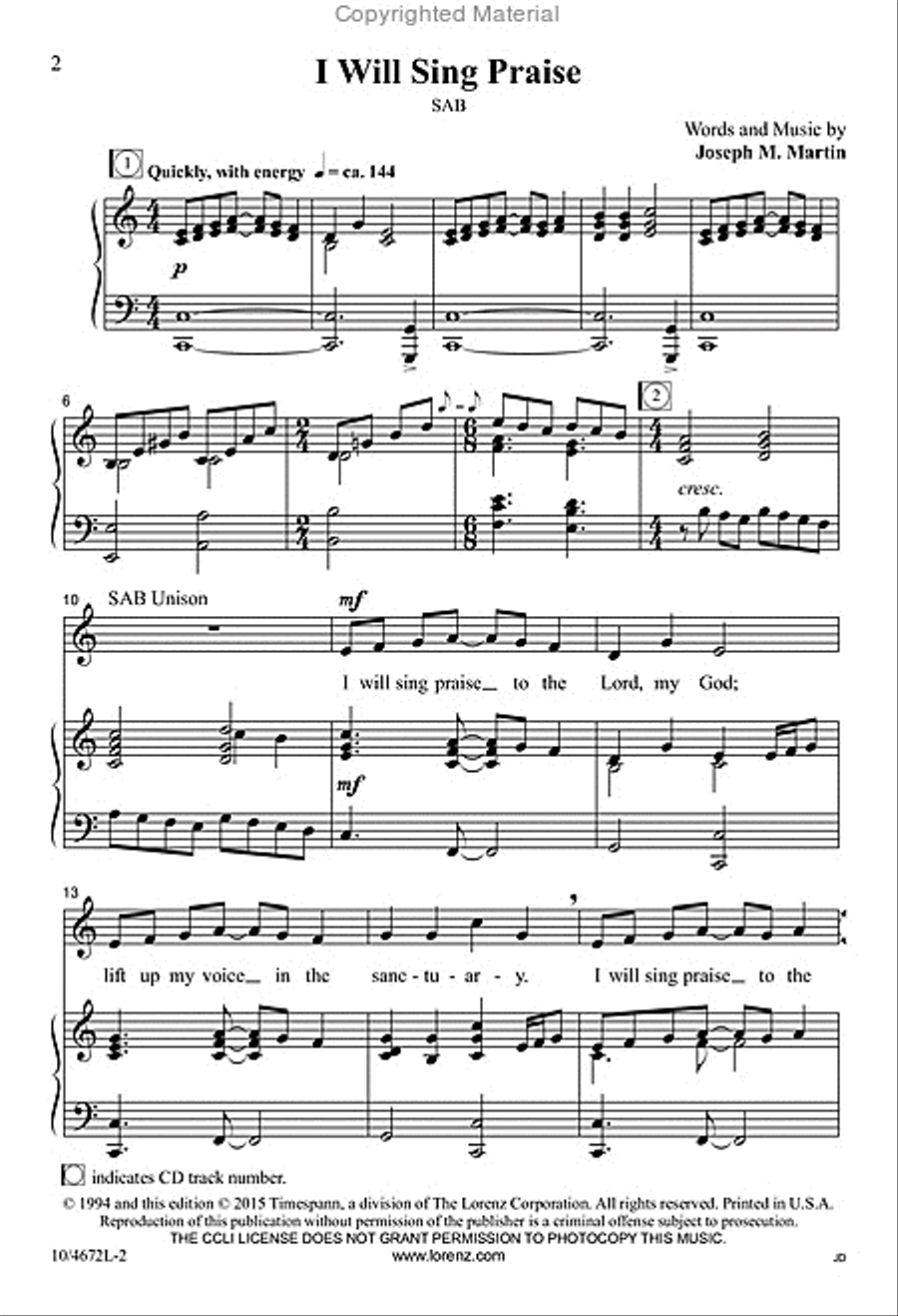 I Will Sing Praise I Will Sing Praise 3-Part scores gallery preview page 2