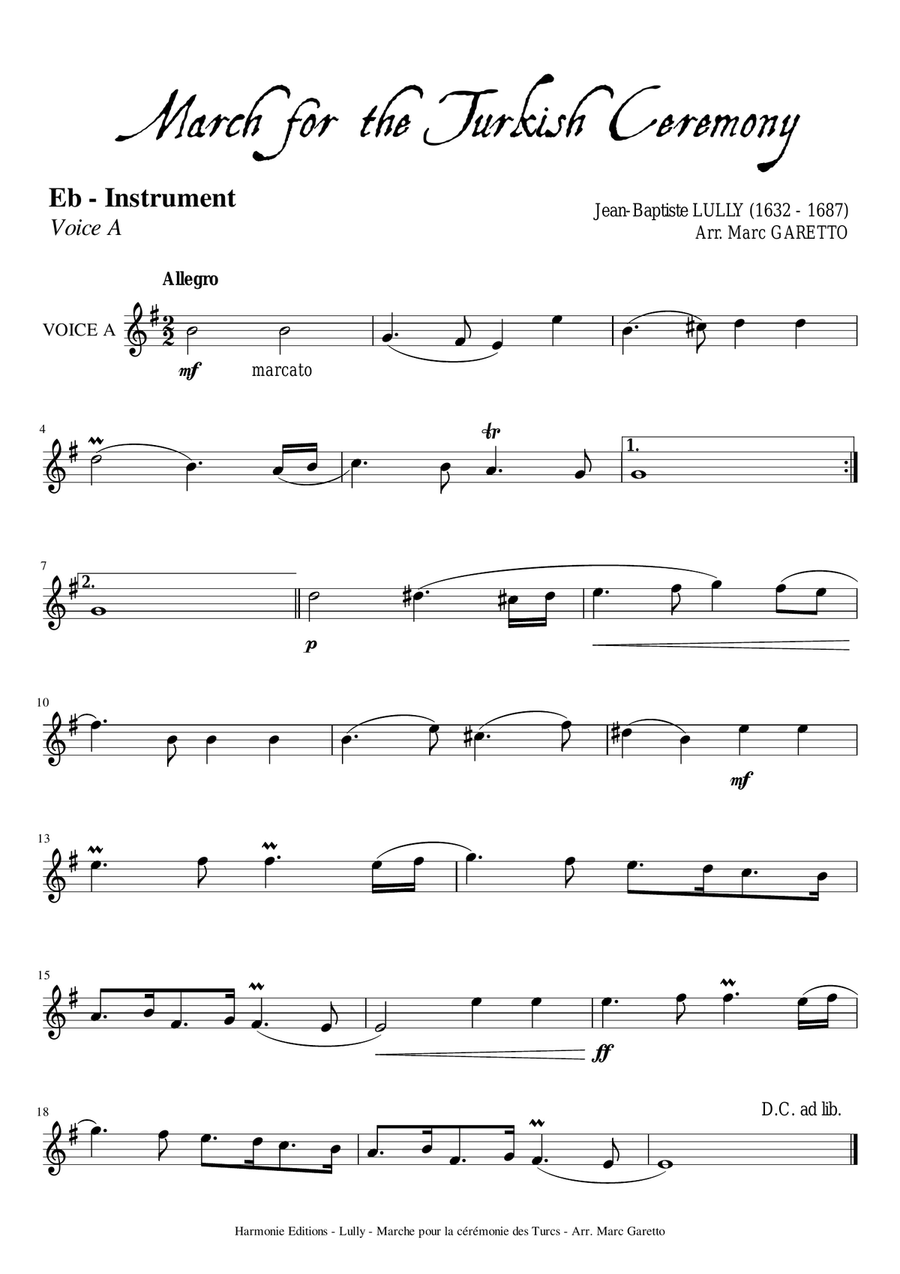 March for the Turkish Ceremony - LULLY - for small orchestra - 5 VOICES -28 PARTS ! (for all instrum String Quartet scores gallery preview page 4