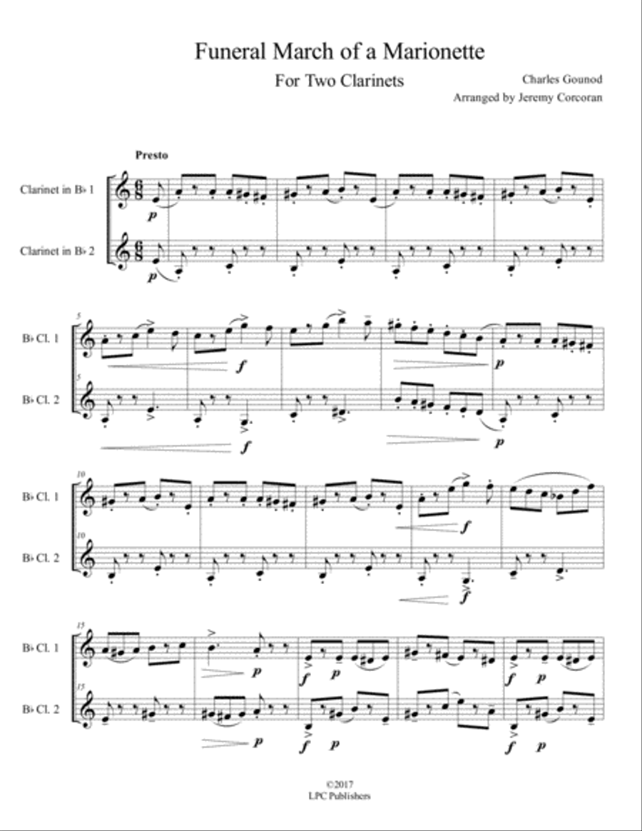 Funeral March of a Marionette for Two Clarinets Clarinet Duet scores gallery preview page 2