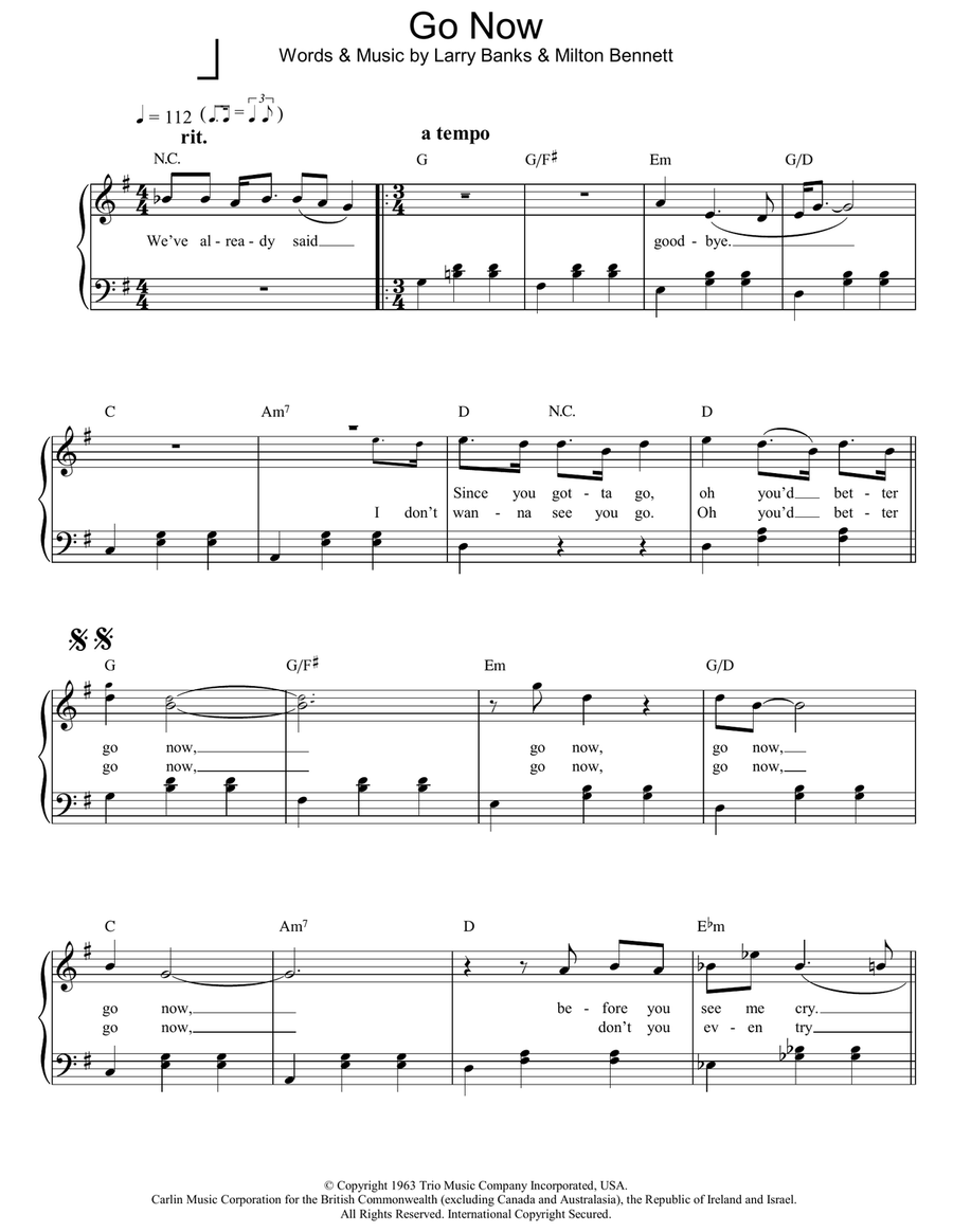 Go Now Piano Solo scores gallery preview page 1