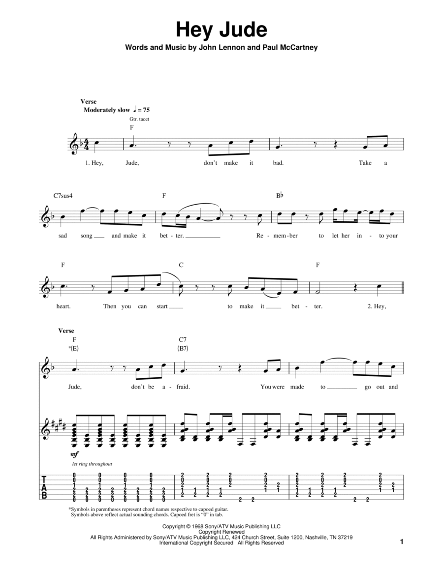 Hey Jude Electric Guitar scores gallery preview page 1