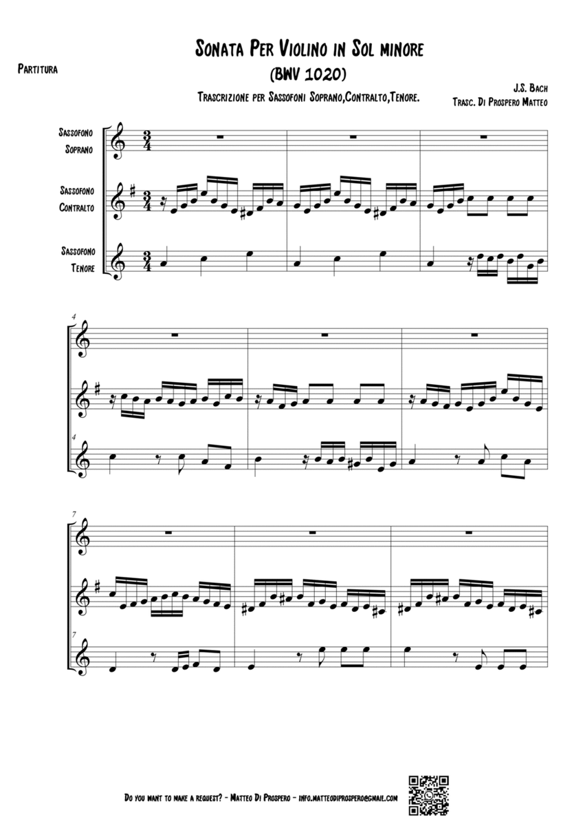 Sonata per Violino in Sol minore BWV 1020 - Sax Trio Tenor