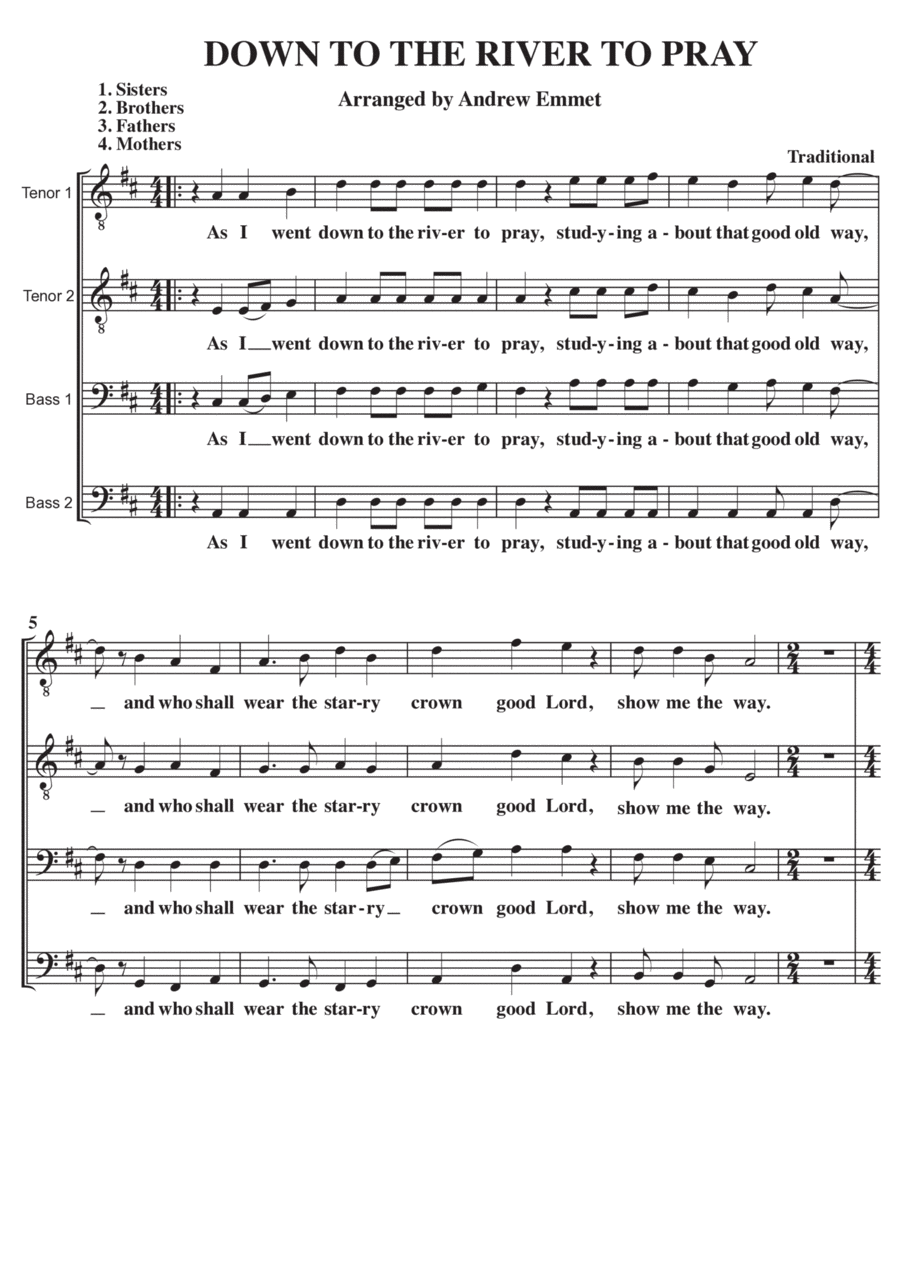 Down To The River To Pray A Cappella TTBB TTBB scores gallery preview page 1