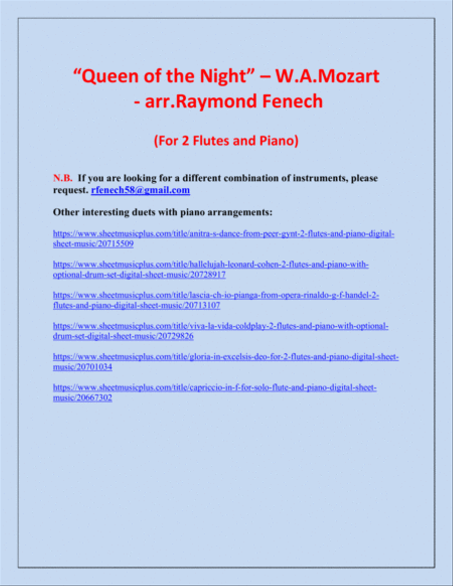 Queen of the Night - From the Magic Flute - 2 Flutes and Piano Flute Duet scores gallery preview page 3