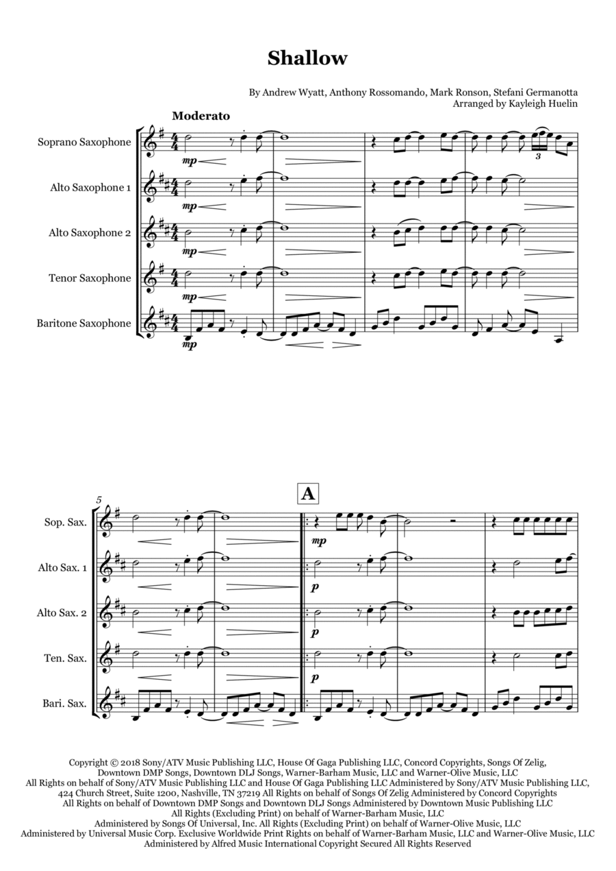 Shallow Saxophone Quintet scores gallery preview page 1