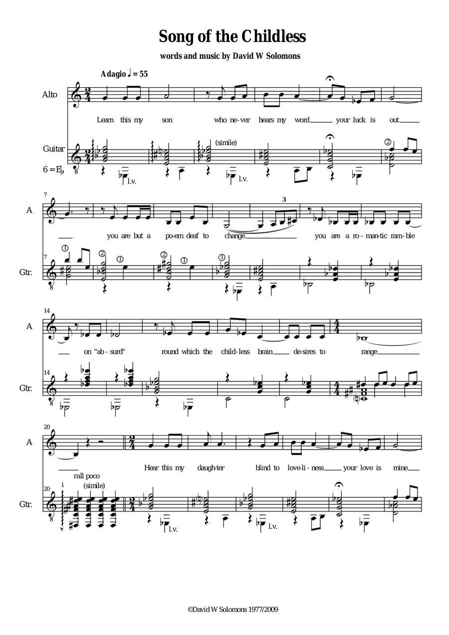 Song of the Childless for alto and guitar Classical Guitar scores gallery preview page 1