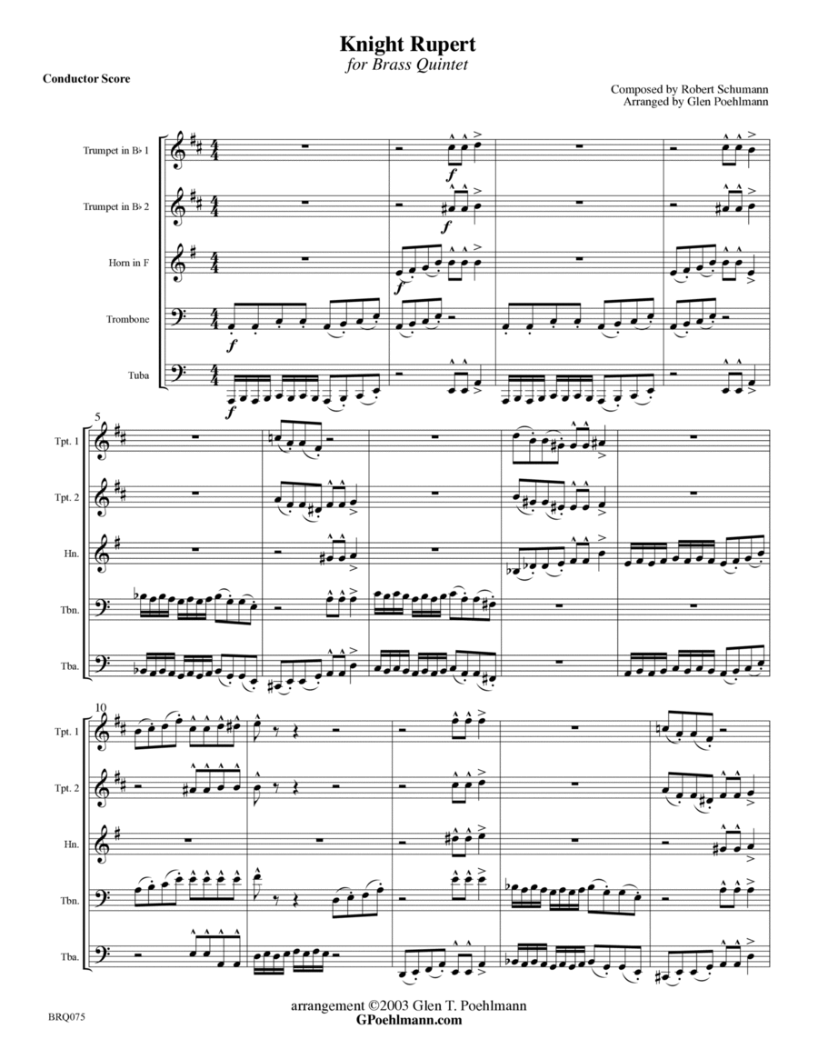 KNIGHT RUPERT (Robert Schumann Piano Solo) arranged for BRASS QUINTET (unaccompanied) Small Ensemble scores gallery preview page 1