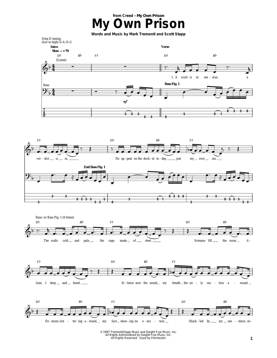 My Own Prison Guitar Tablature scores gallery preview page 1