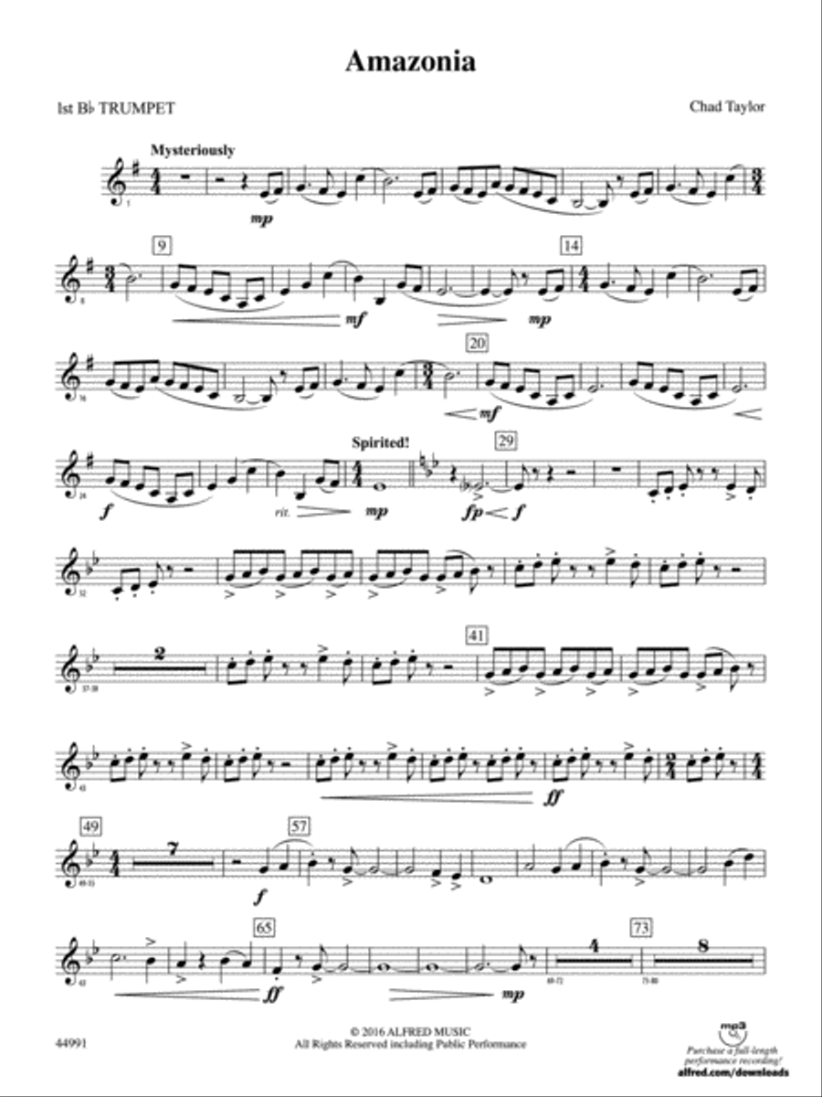 Amazonia: 1st B-flat Trumpet Concert Band scores gallery preview page 1