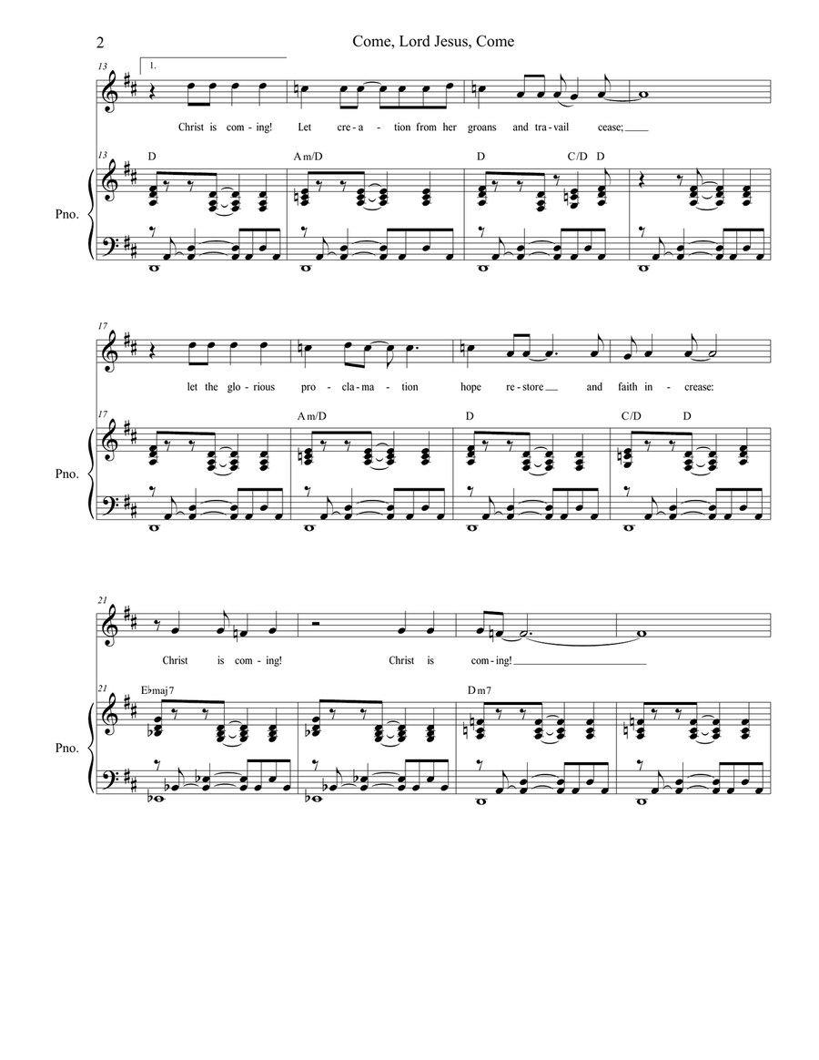 Come, Lord Jesus, Come (Maranatha) (Vocal Solo) Piano, Vocal scores gallery preview page 3