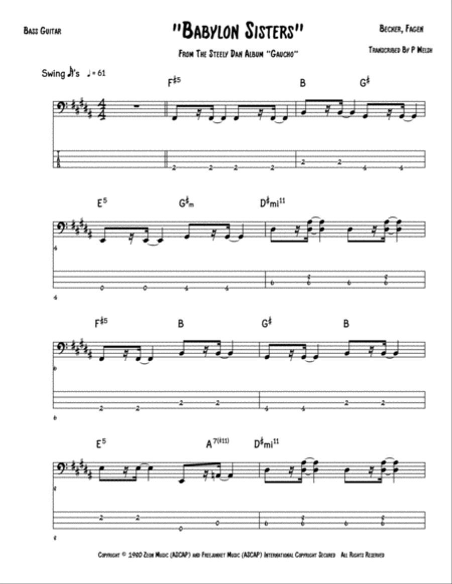 Babylon Sisters Babylon Sisters Bass Guitar scores gallery preview page 1