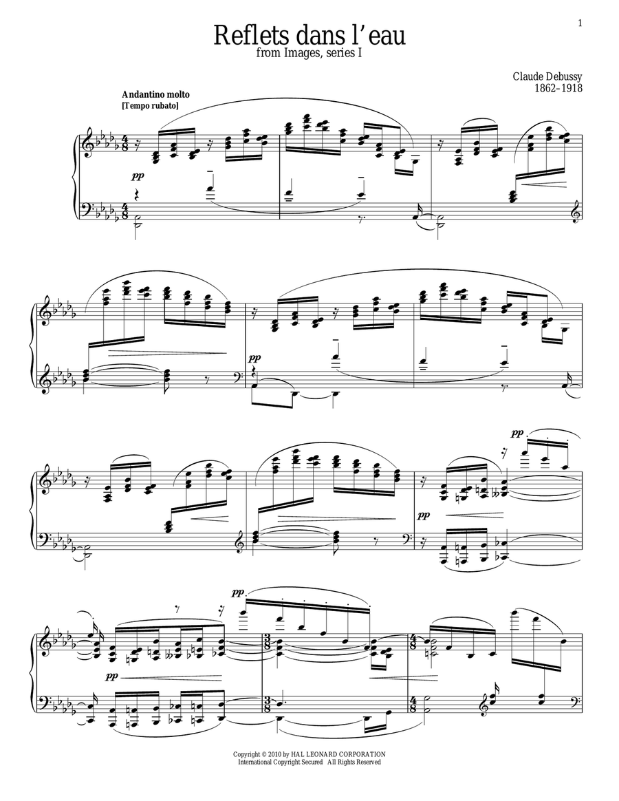 Reflets Dans L'eau Piano Solo scores gallery preview page 1