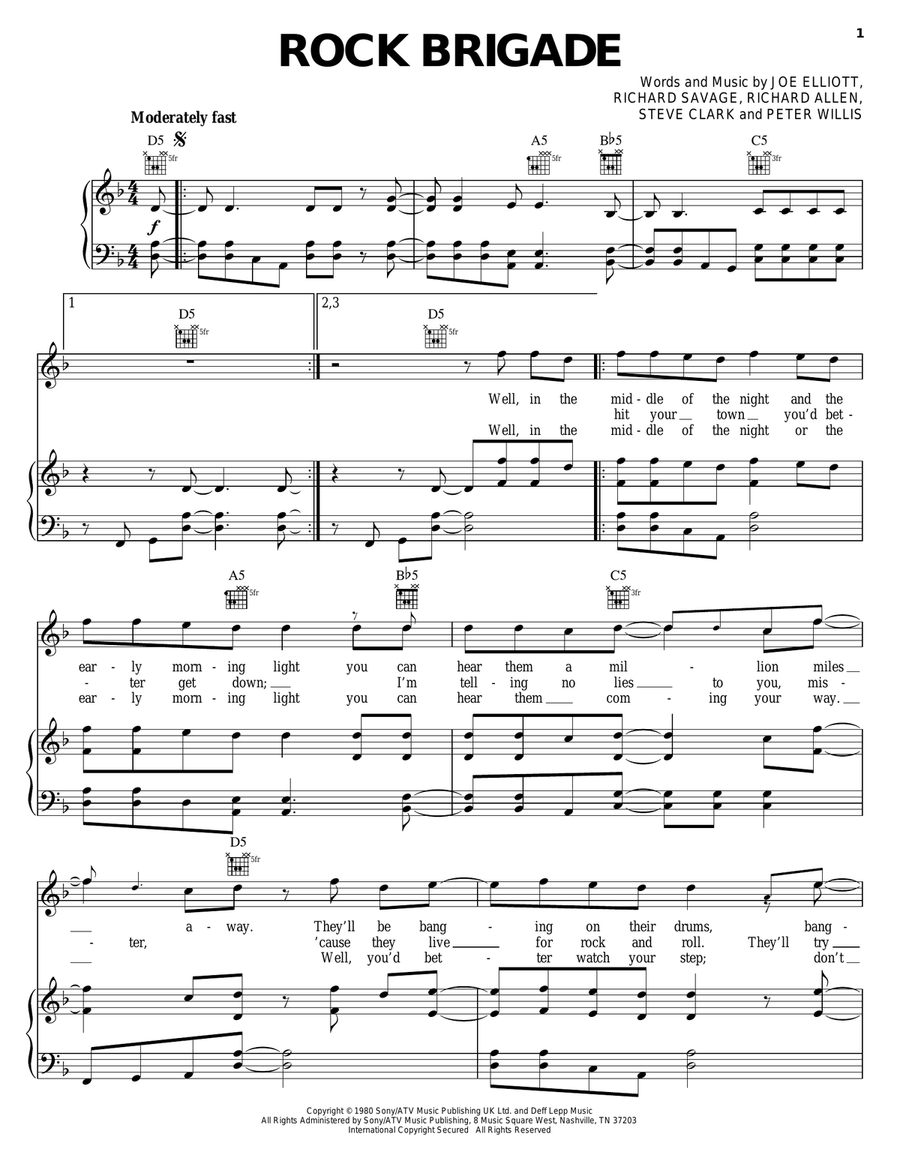 Rock Brigade Rock Brigade Piano, Vocal, Guitar scores gallery preview page 1