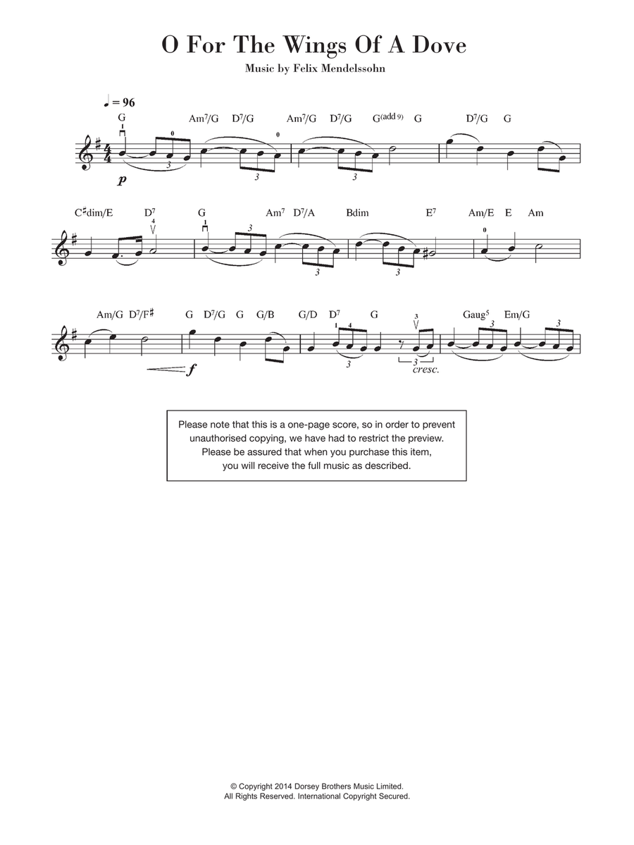 O For The Wings Of A Dove Violin Solo scores gallery preview page 1