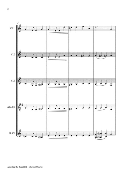 America the Beautiful - Clarinet Quartet Score and Parts PDF image number null