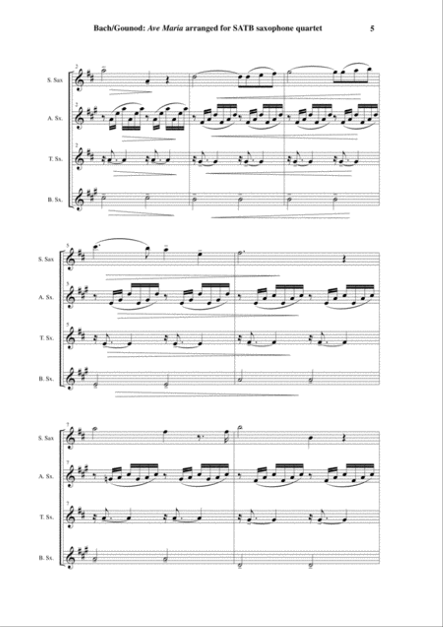 Bach-Gounod: Ave Maria, arranged for SATB saxophone quartet by Paul Wehage Saxophone Quartet scores gallery preview page 5