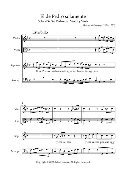 El de Pedro solamente - Solo al Sr. Sn. Pedro con Violin y Viola - Score Only