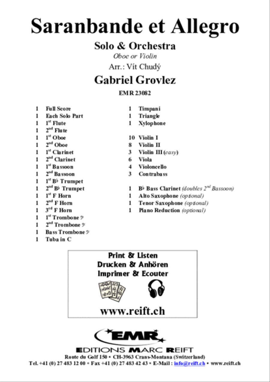 Grovlez sarabande et allegro oboe sales