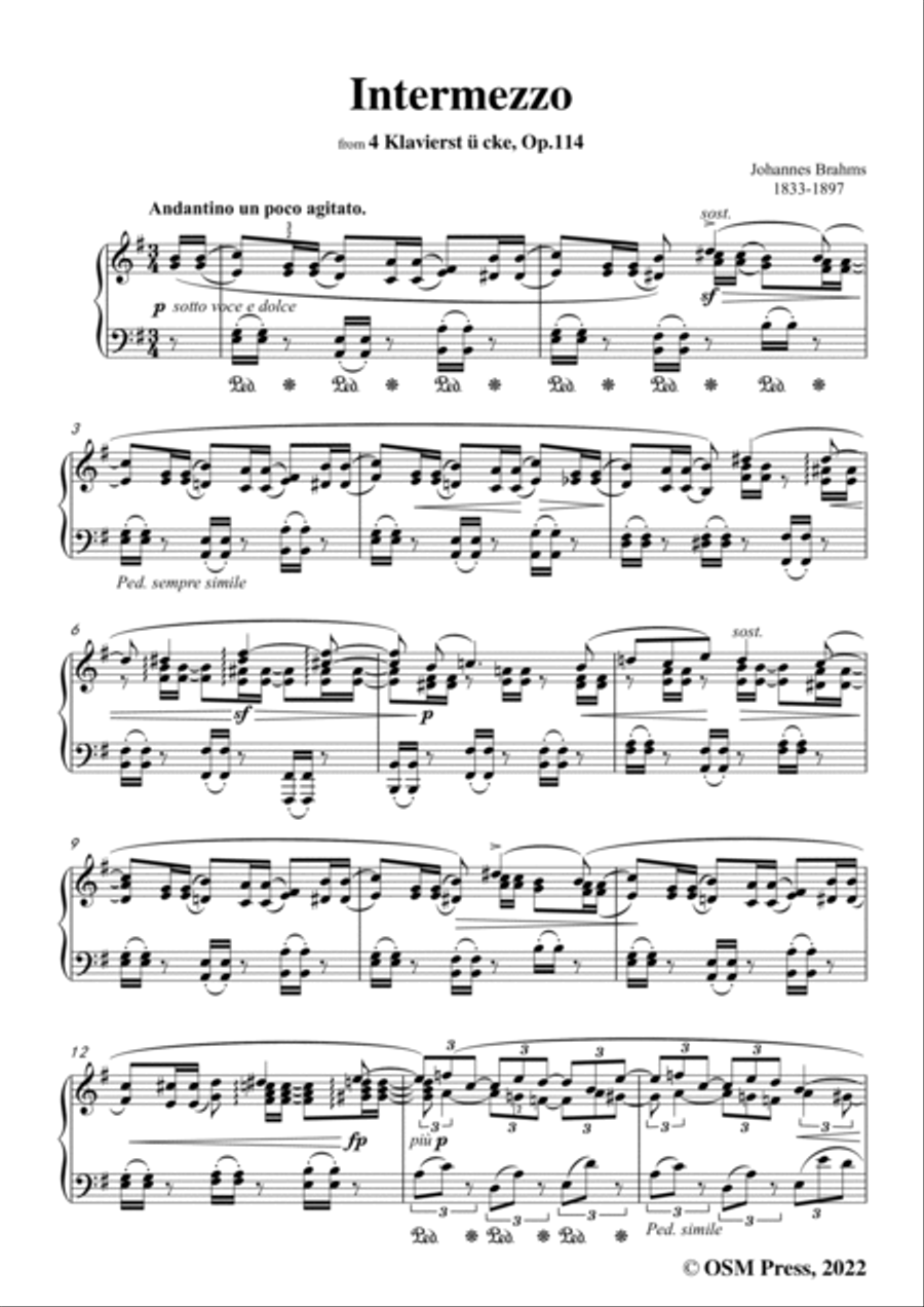 Brahms-Intermezzo,from 4 Klavierstucke,Op.119 No.2,in e minor,for Piano Piano Solo scores gallery preview page 3