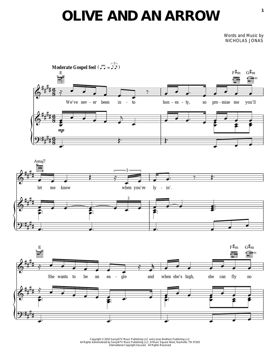 Olive And An Arrow Olive And An Arrow Piano, Vocal, Guitar scores gallery preview page 1