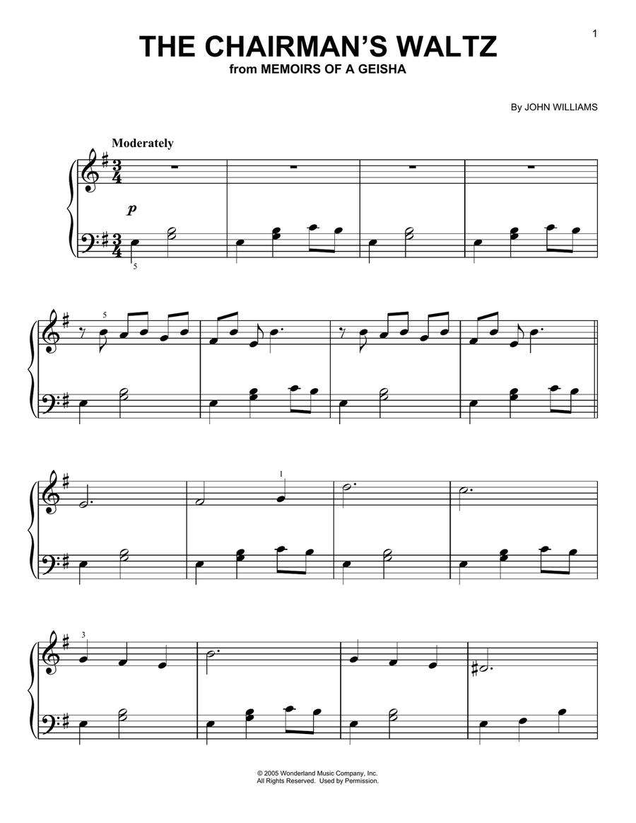 The Chairman's Waltz (from Memoirs of a Geisha) Easy Piano scores gallery preview page 1