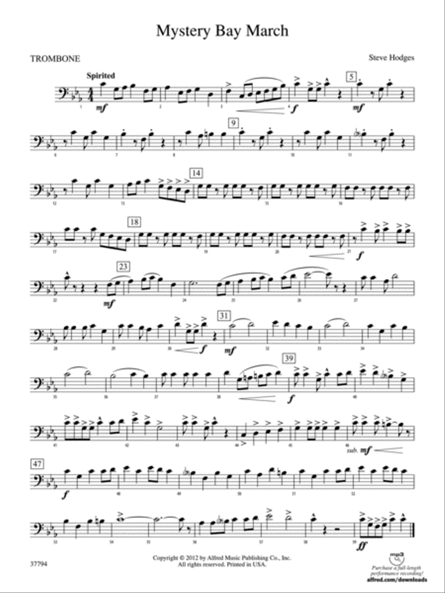 Mystery Bay March: 1st Trombone Concert Band scores gallery preview page 1