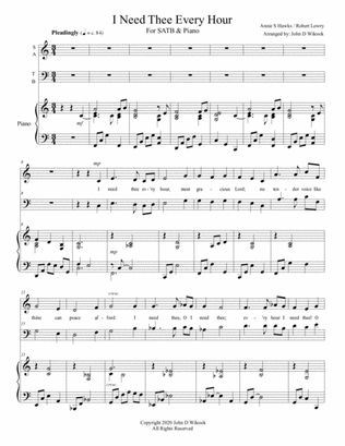 I Need Thee Every Hour - SATB & Piano