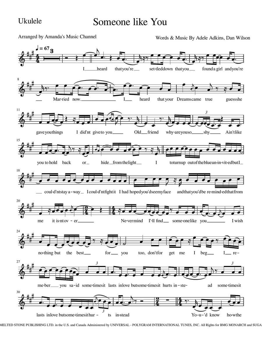 Someone Like You Someone Like You Ukulele scores gallery preview page 1