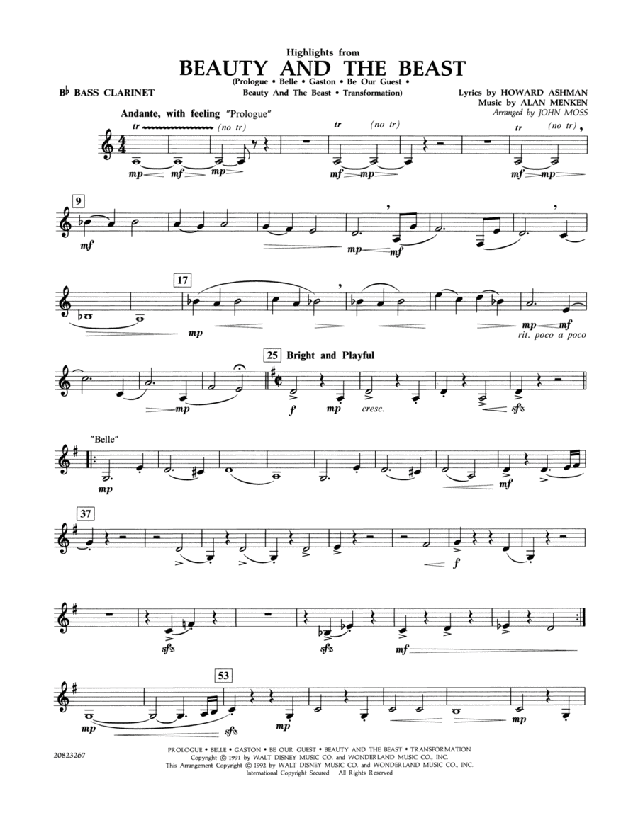 Highlights from Beauty and the Beast - Bb Bass Clarinet Bass Clarinet scores gallery preview page 1