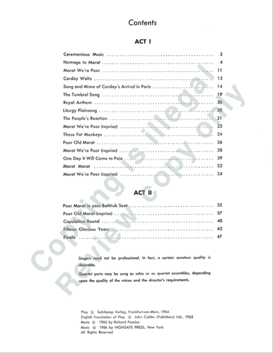 The persecution and assassination of Jean-Paul Marat as performed by the inmates of the Asylum of Charenton under the direction of the Marquis de Sade (Vocal Score) 4-Part scores gallery preview page 4