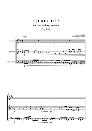 Canon in D (Pop Style) - For Two Violins and Cello