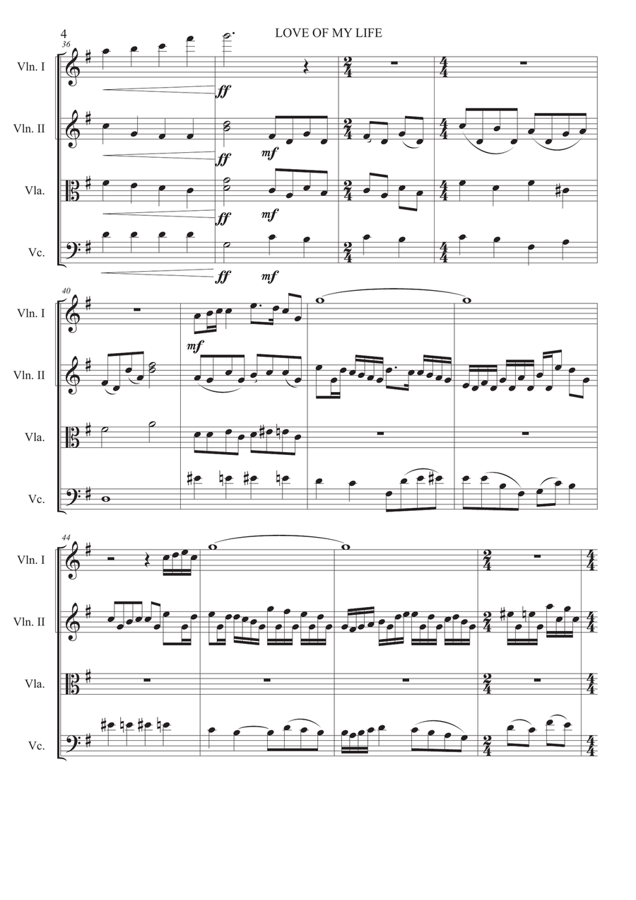 Love Of My Life String Quartet scores gallery preview page 4