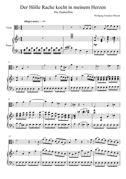 W.A Mozart - Der Hölle Rache kocht in meinem Herzen (Die Zauberflöte) Viola Solo - F Key image number null