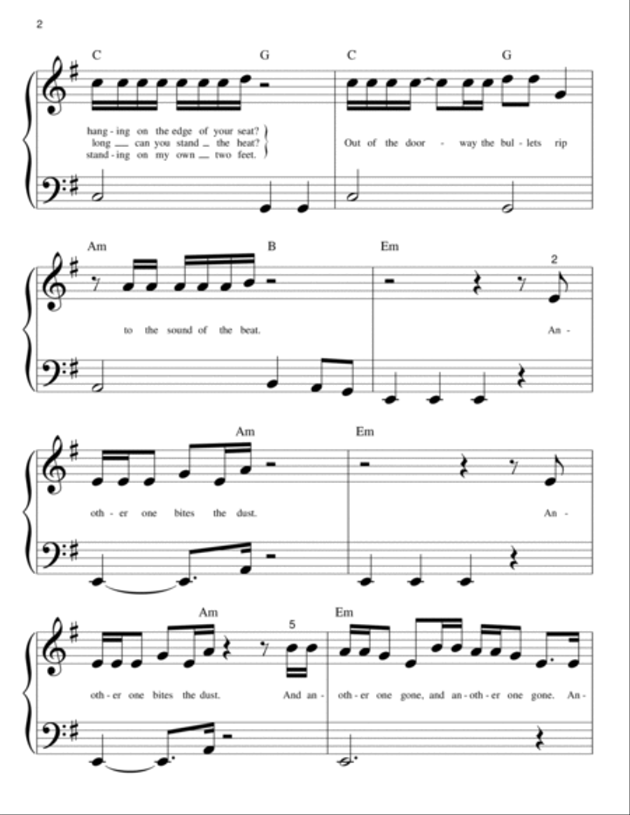 Another One Bites The Dust Easy Piano scores gallery preview page 2