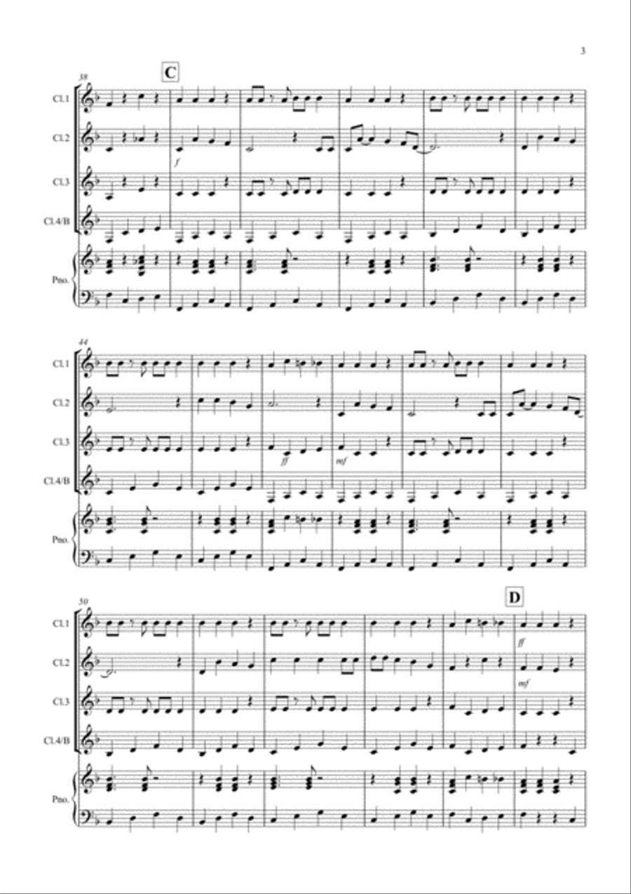 Jingle Bells (Jazzy Style!) for Clarinet Quartet Clarinet Quartet scores gallery preview page 3
