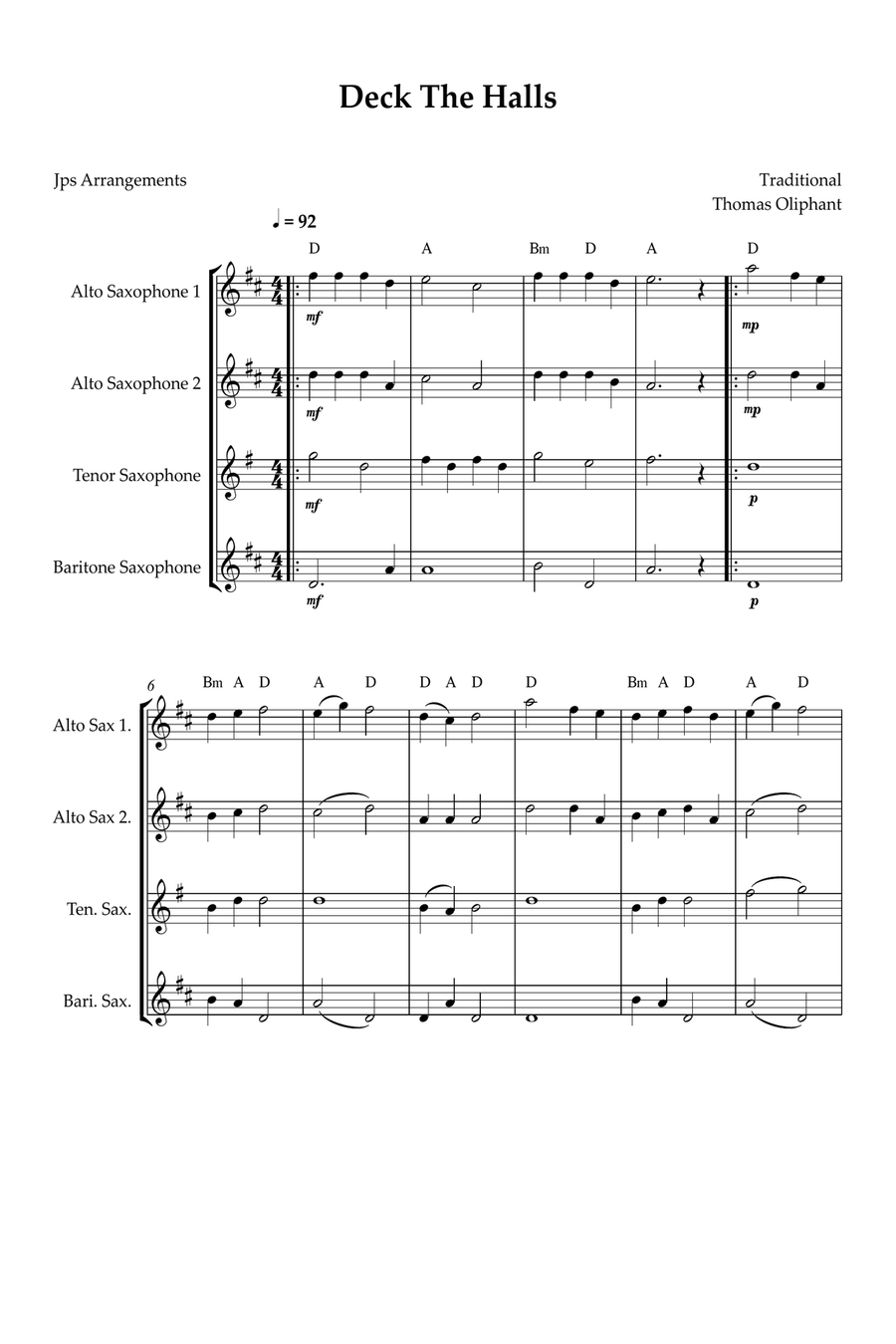 Deck The Halls for Sax quartet Saxophone Quartet scores gallery preview page 1