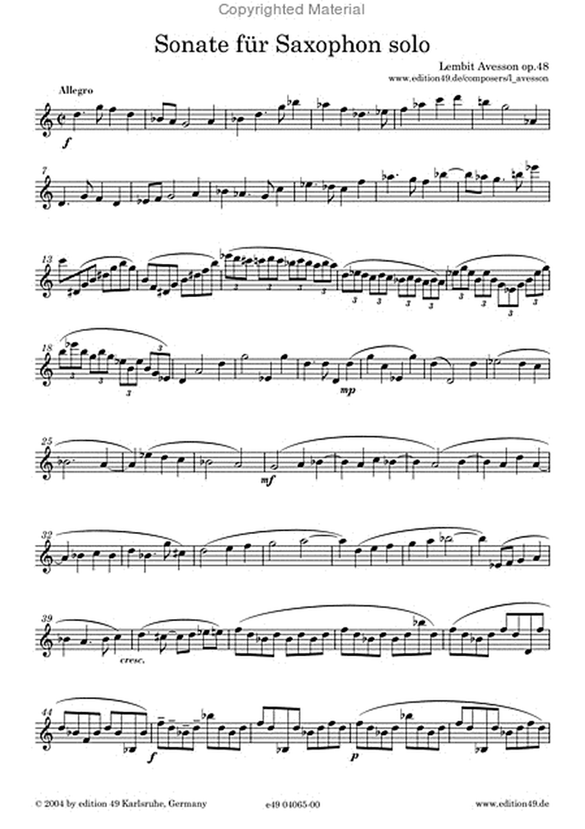 Sonate fur Saxophon solo. op. 48