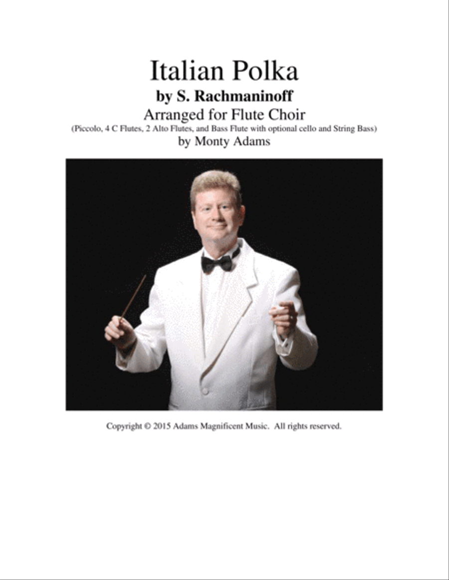 Italian Polka by Sergei Rachmaninoff arranged for flute choir - Pic, 4 C flutes, 2 alto lutes, bass Flute Choir scores gallery preview page 1