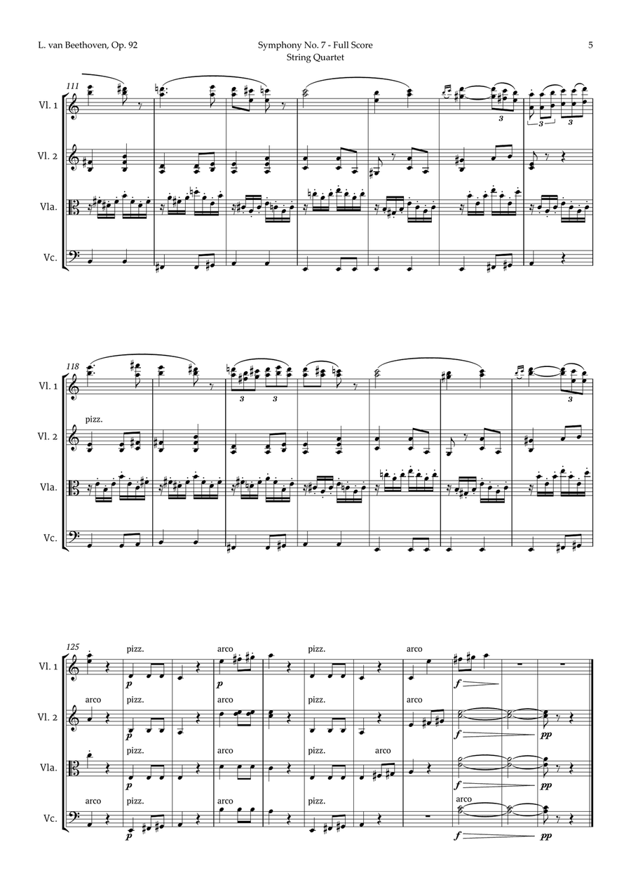 2nd Movement of Symphony No. 7 by Beethoven for String Quartet String Quartet scores gallery preview page 6