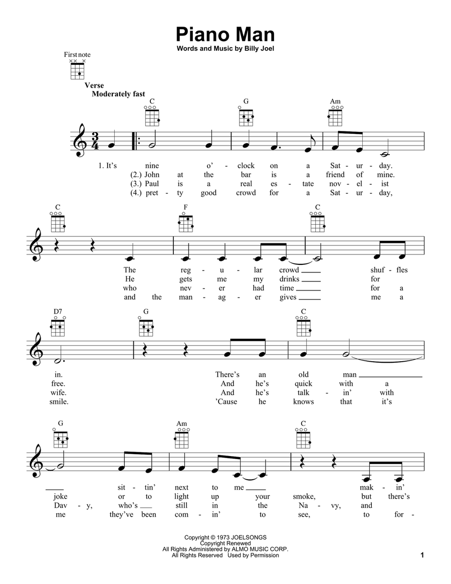 Piano Man Piano Man Ukulele scores gallery preview page 1