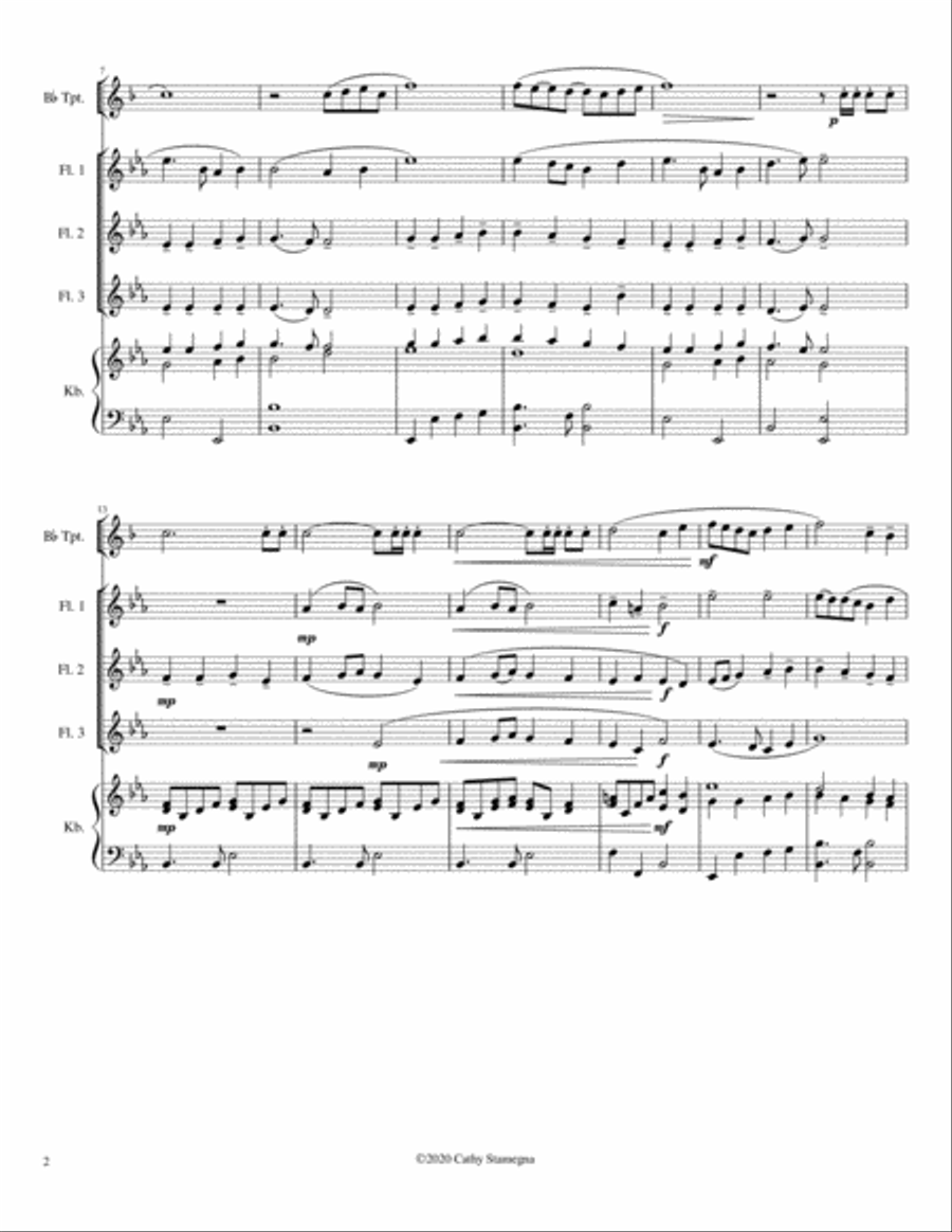 Alleluia! Alleluia! - (melody is Ode to Joy) - Flute Trio, Opt. Bb Trumpet, Keyboard Acc. Woodwind Trio scores gallery preview page 3
